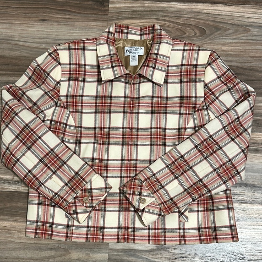 Pendleton vintage 100% wool plaid full zip blazer in size 16 petite